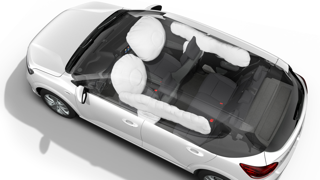 Zijdelingse airbags vooraan en gordijnairbags voor- en achteraan