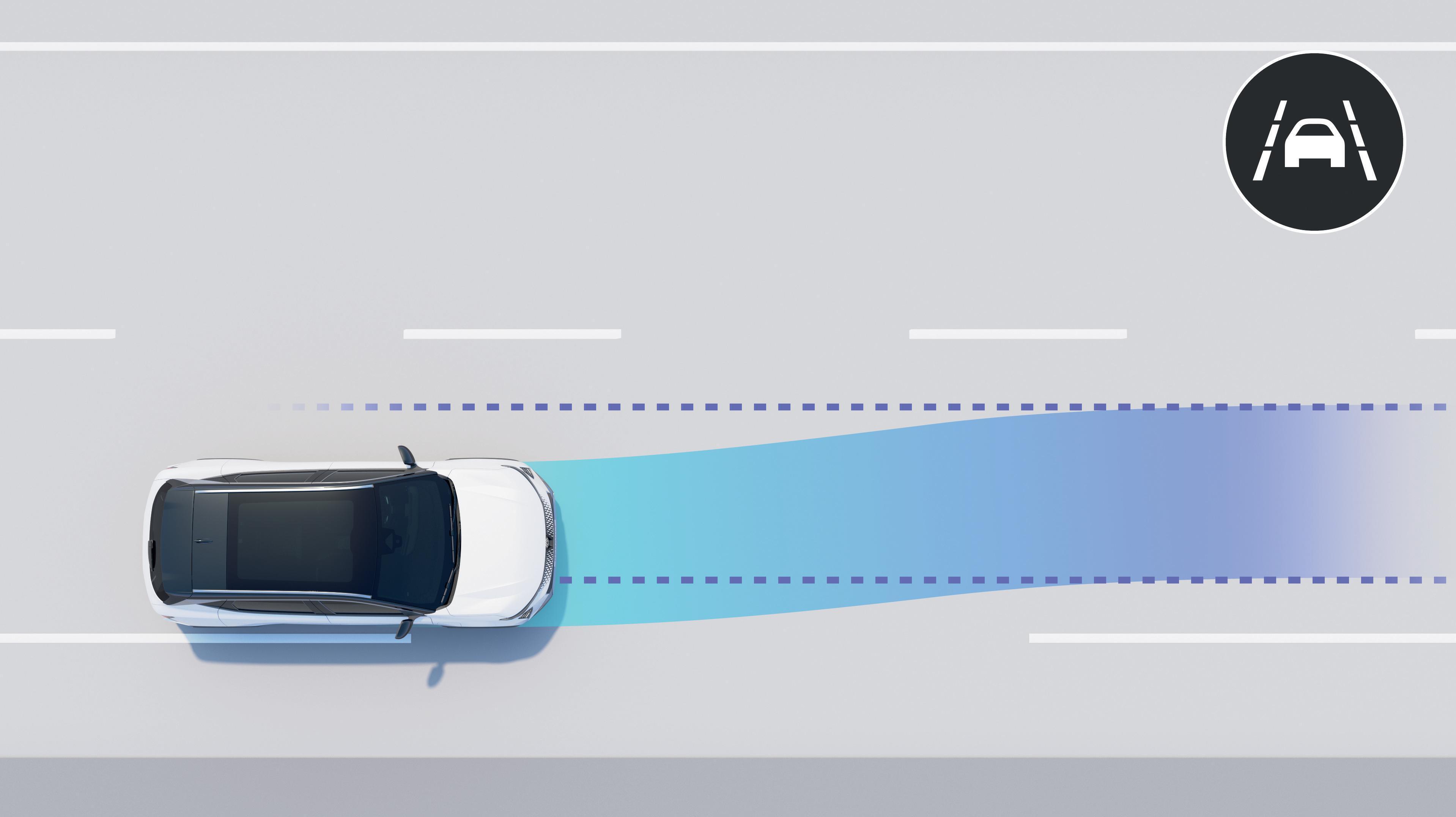active driver assist: intelligente adaptieve snelheidsregelaar met centralisering in het rijvak